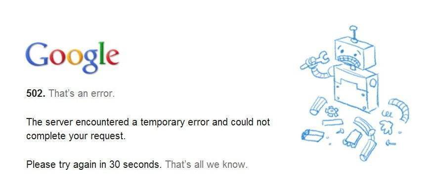 Google 502 Error Screenshot