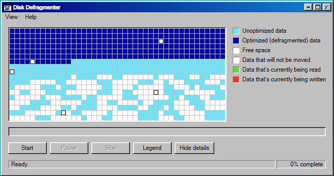 Disk Defragmenter ready to run