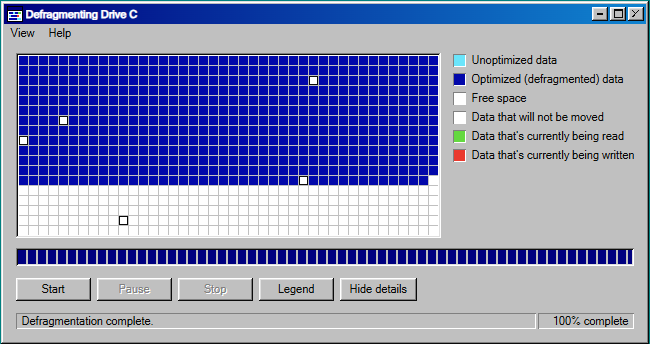 Defragmentation 100% complete