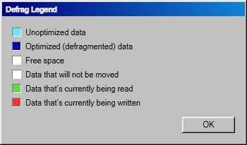 The authentic Defrag Legend dialog reproduced in CSS