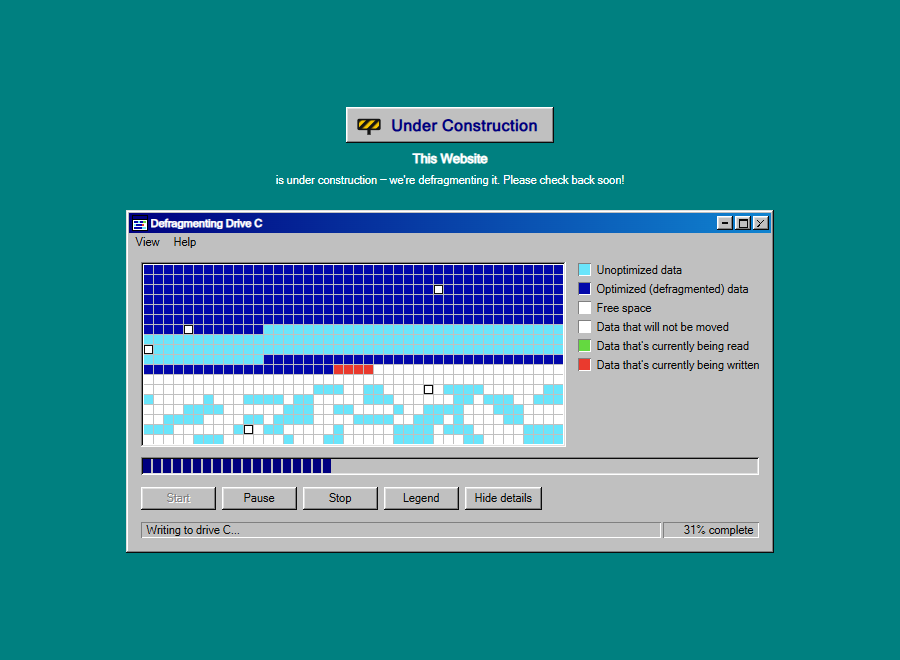 Windows 98 Defrag Simulator in Under Construction Mode