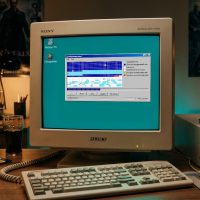 Windows 98 Disk Defragmenter on a Vintage 1998 CRT Setup